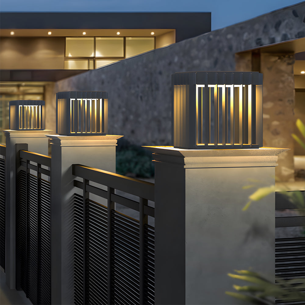 Black Square Pier-Mount Exterior Post Light Garden Wired Solar Pillar Light, Outdoor Wall Light, detail 3