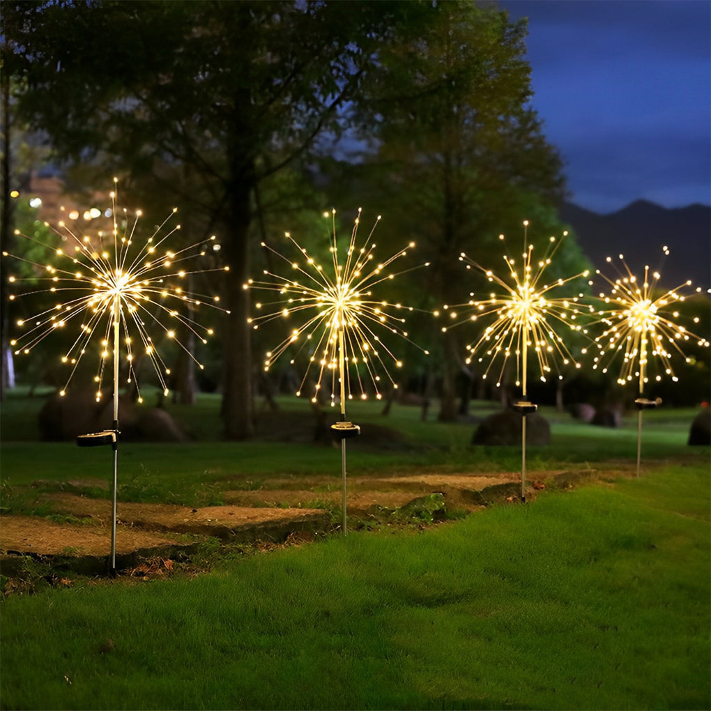 Metal 2PCS Waterproof 8 Lighting Modes 200 Lights LED Solar Starburst Lights, Outdoor Wall Light, PVC+Metal, H 14.2in