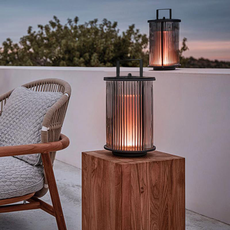 Striped Glass Cylindrical Waterproof Portable Solar Exterior Lanterns, Outdoor Wall Light, detail 2