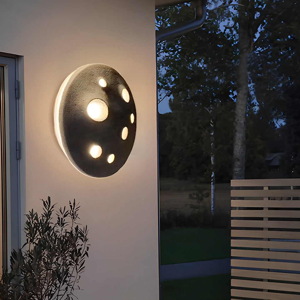 Circular Creative Cement Lunar Crater Waterproof LED Exterior Wall Light, Outdoor Wall Light, detail 3