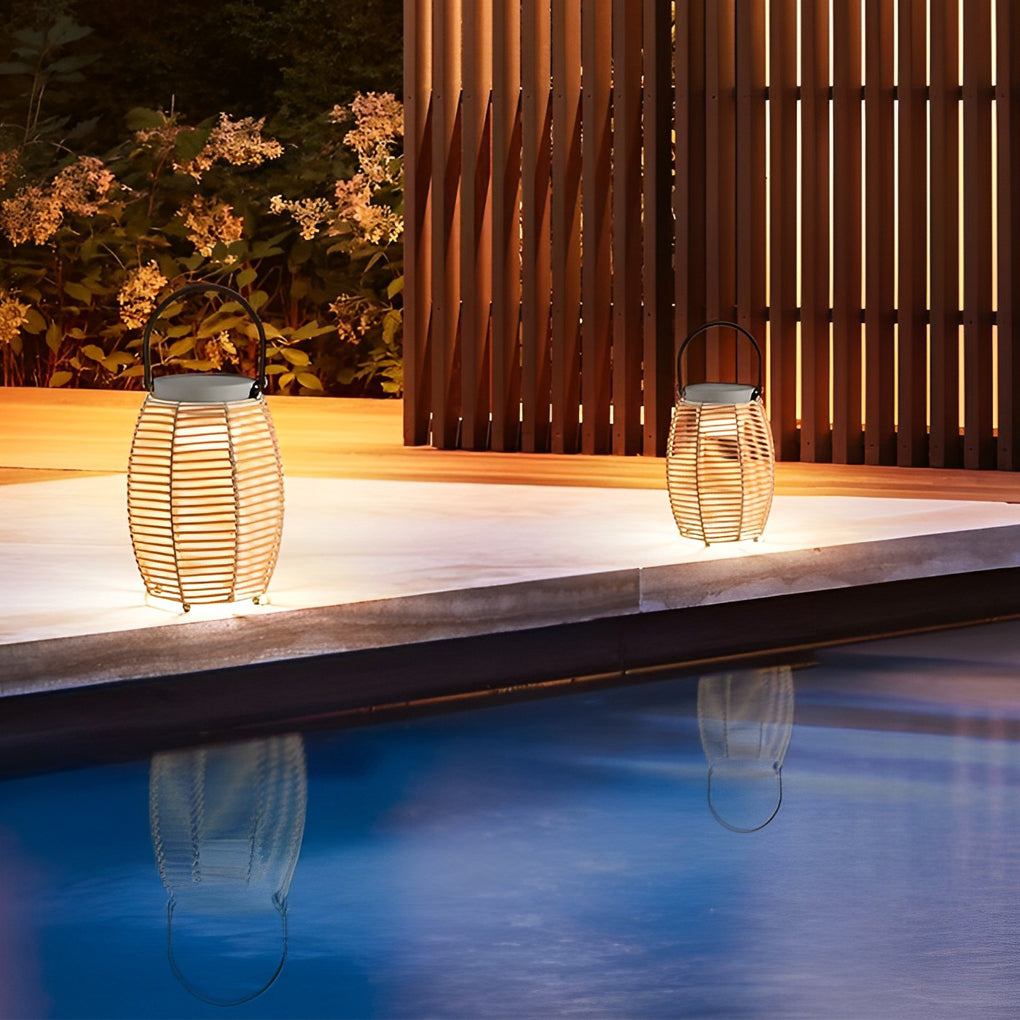 Portable Rattan LED Waterproof Solar Powered Exterior Lantern Lights, Outdoor Wall Light, detail 4