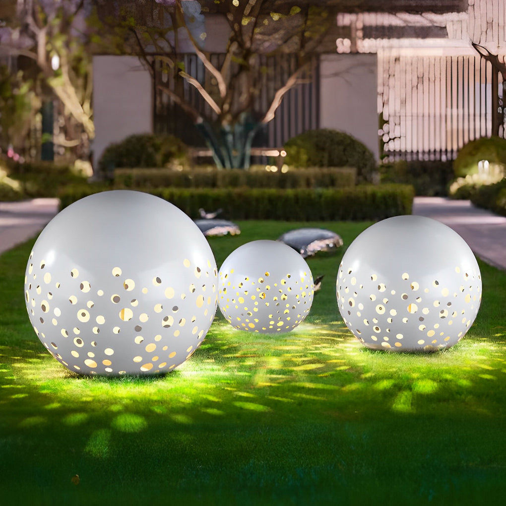 Waterproof Circular Metal Hollow White Contemporary Exterior Lanterns Lawn Lamp, Outdoor Wall Light, Steel Material, 12"