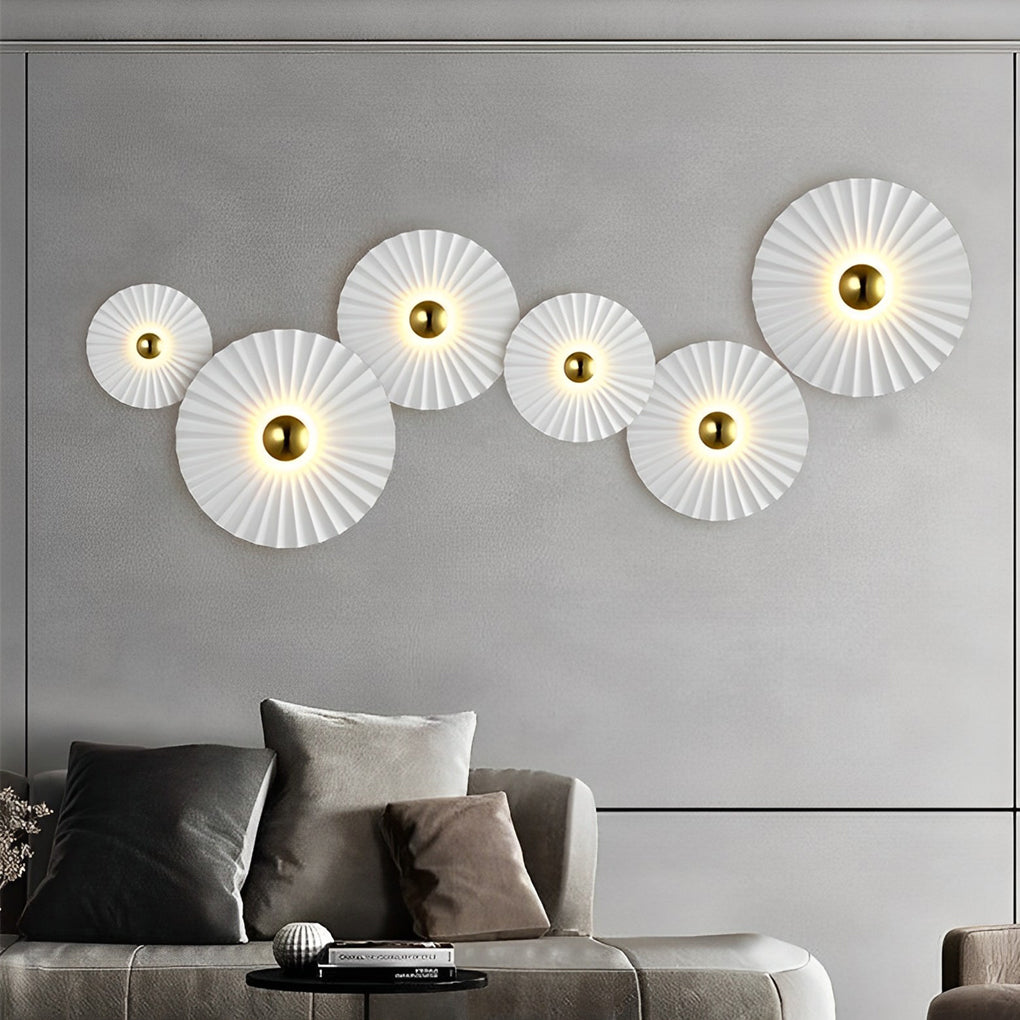 Lotus Leaf Circular Pleated LED Creative White Contemporary Wall Fixtures Fixture, Hardwired Wall Sconce, Iron, 9.8"