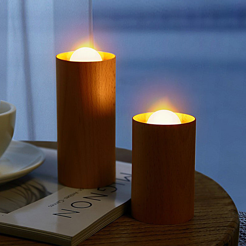 Candlelight Ambient Wood Cylinder Accent LED Table Light, Bedside Table Lamp, detail 2