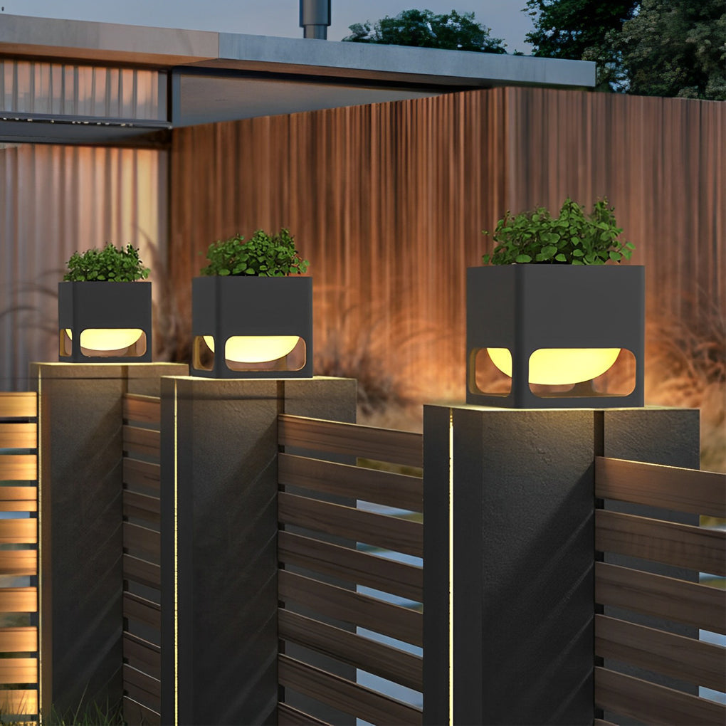 Square Waterproof Flowerpot LED Black Contemporary Exterior Fence Post Lights, Outdoor Wall Light, detail 3