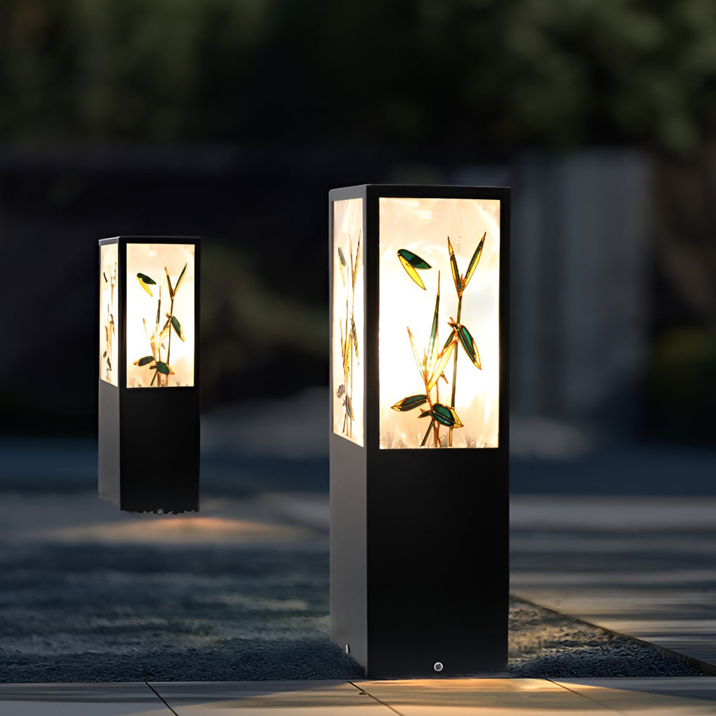 Square Landscape Pattern LED Vintage Solar Exterior Path Lights Post Lights, Outdoor Wall Light, Galvanized Steel, 16"
