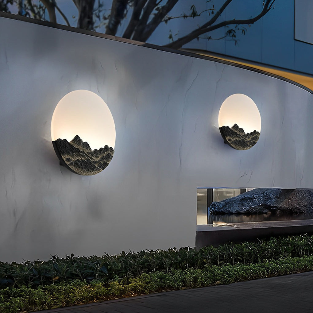 Circular Creative Mountain Scenery LED Waterproof Contemporary Exterior Wall Light, Outdoor Wall Light, detail 3