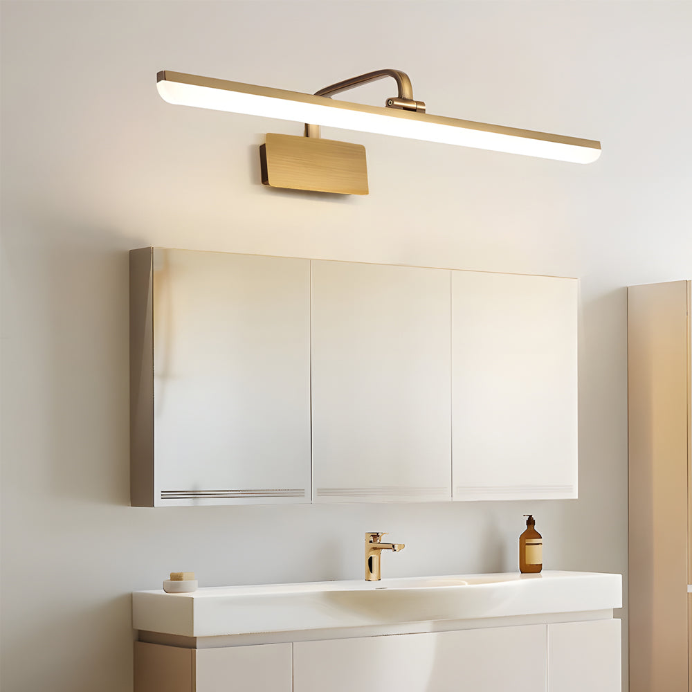 Brass Linear LED Bathroom Vanity Fixture with Curved Rod Design Elegant Mirror Fixture, Bathroom Vanity Light, detail 3