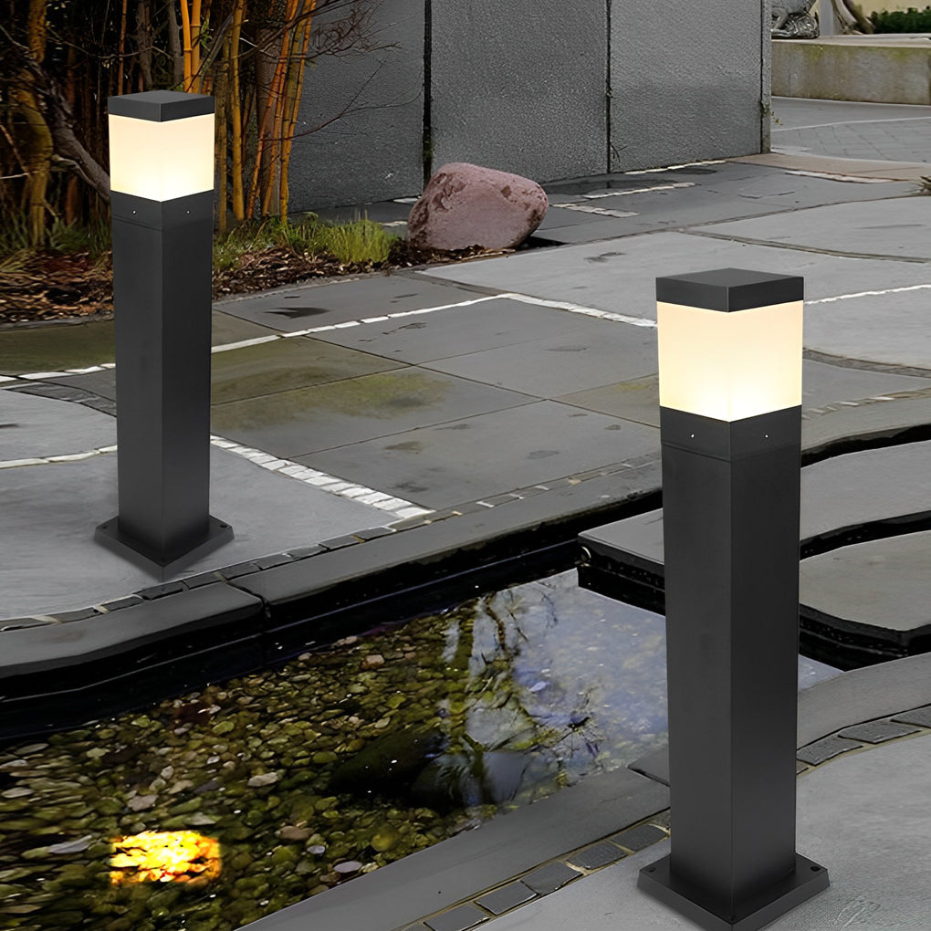 Square Waterproof LED Black Clean-Lined Contemporary Exterior Light Lawn Lamp, Outdoor Wall Light, Aluminum, 15.7"