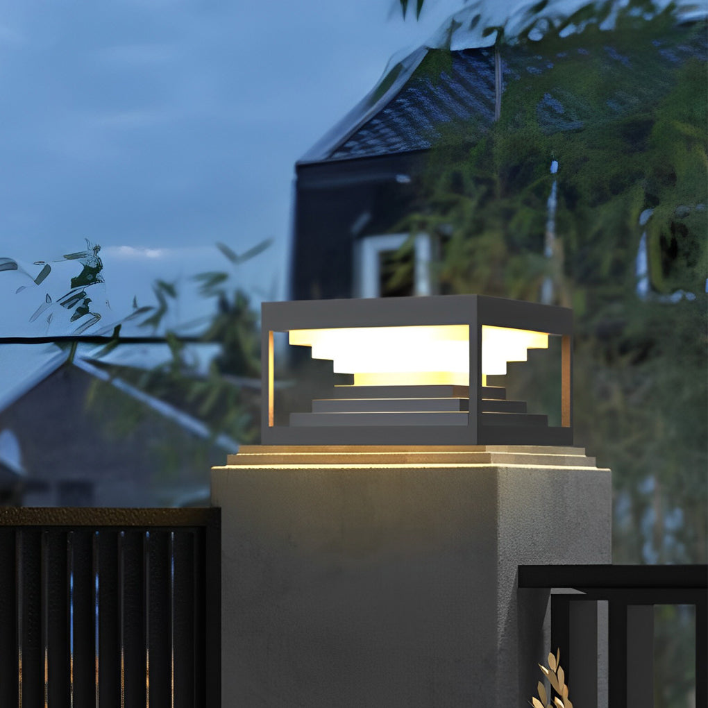 Square Steps Creative Waterproof LED Black Contemporary Solar Post Caps Lights, Outdoor Wall Light, detail 2