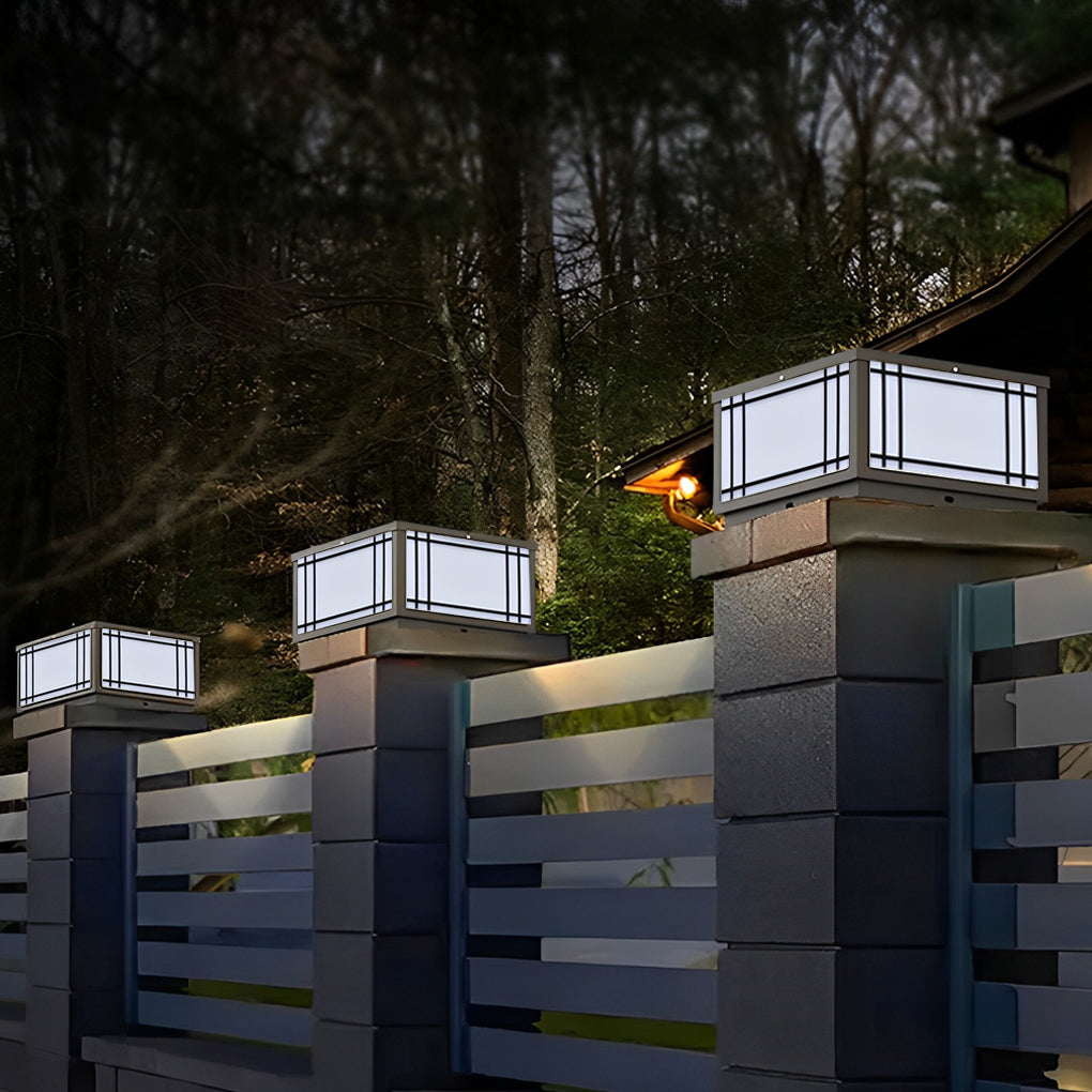 Stainless Steel Retro Grilles Waterproof LED 3 Step Dimming Solar Fence Post Lights with Remote, Outdoor Wall Light, detail 3