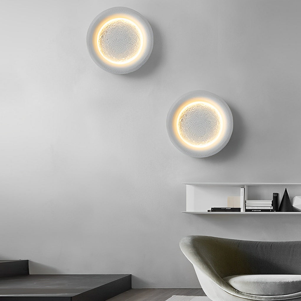 Creative Resin Circular Moon LED Nordic Wall Light, Bedroom Wall Sconce, Dia 11in