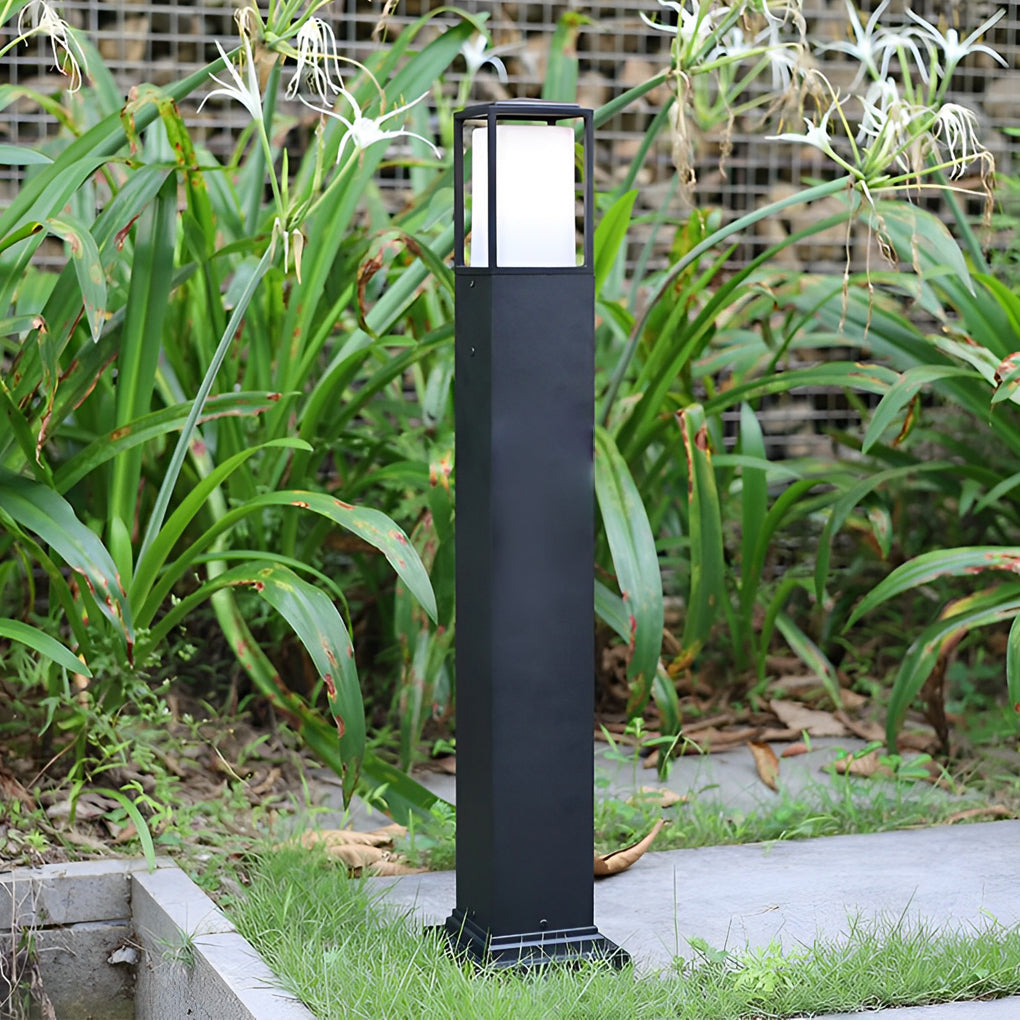 31.49 In. H Aluminum Black Bollard Lights Square Exterior Path Lights, Outdoor Wall Light