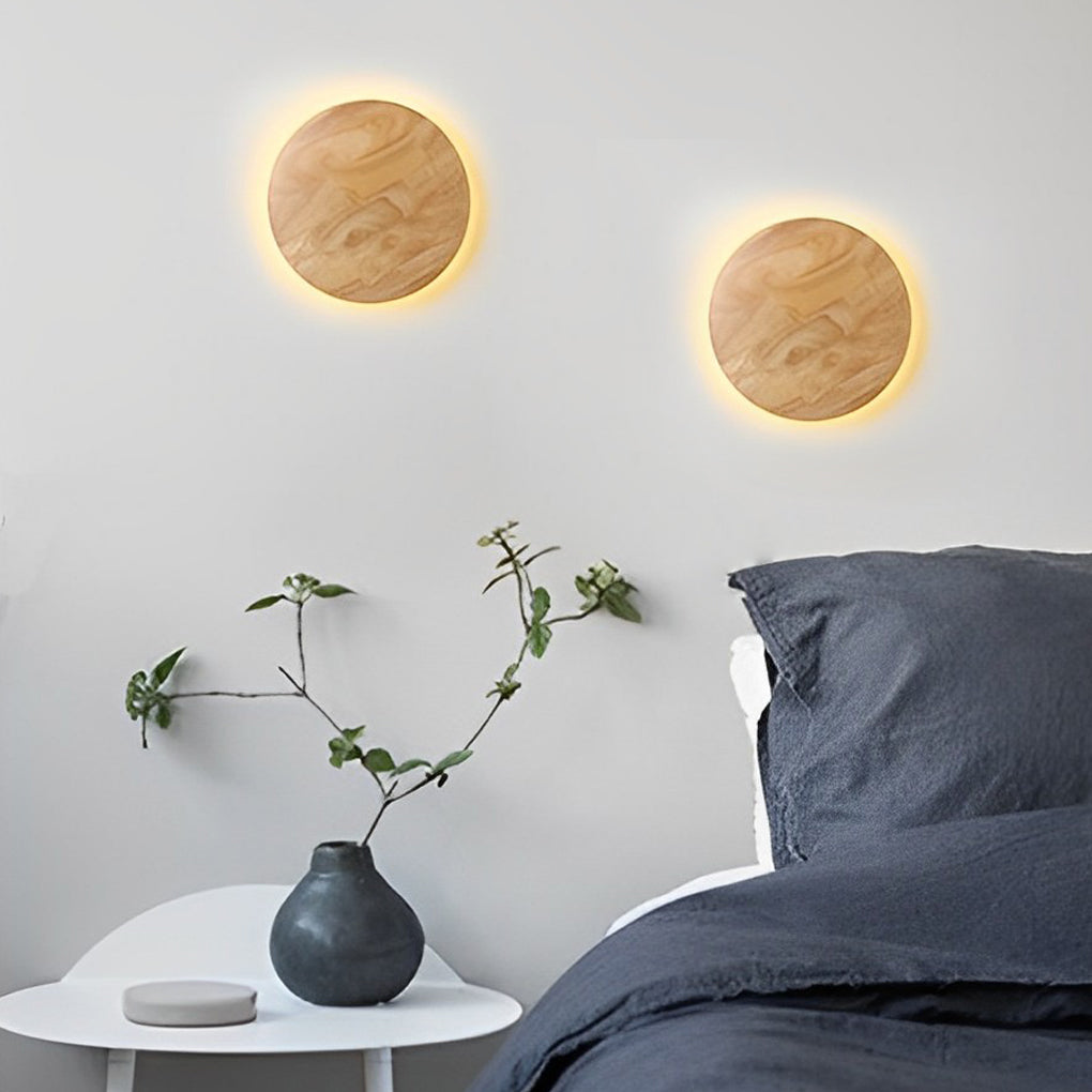 Circular Oval Creative LED Wood Nordic Bedside Wall Light, Bathroom Wall Sconce, Iron, 7" Dia