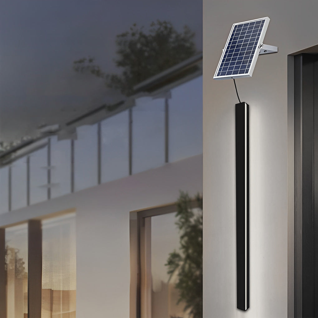 Clean-Lined Long Strip LED Waterproof Black Contemporary Solar Wall Light, Wall Sconce, detail 7