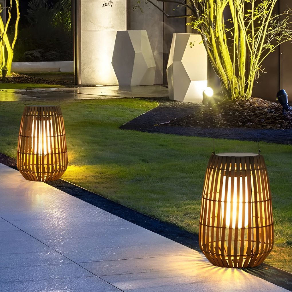 Rattan Portable Lantern Shaped LED Waterproof Solar Exterior Lights - 16" Plastic, Outdoor Wall Light, detail 5