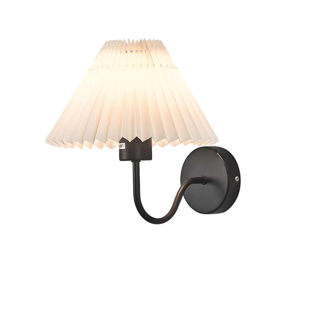 Vintage 1-Light Dimmable Metallic Arm Sconce with Pleated Fabric Shade, Hardwired Wall Sconce, detail 13