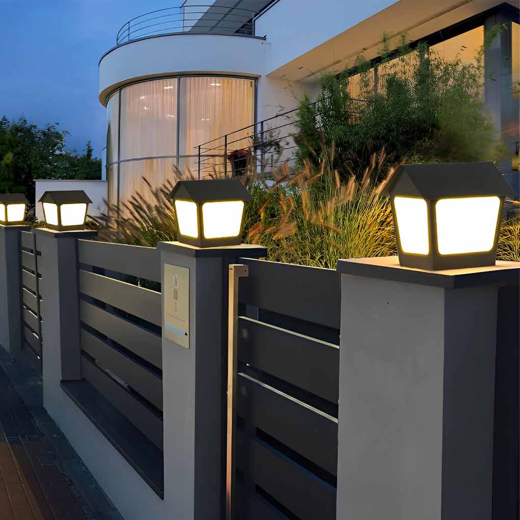 Cottage Shaped LED Waterproof Black Contemporary Solar Fence Post Lights Pillar Light, Outdoor Wall Light, detail 2