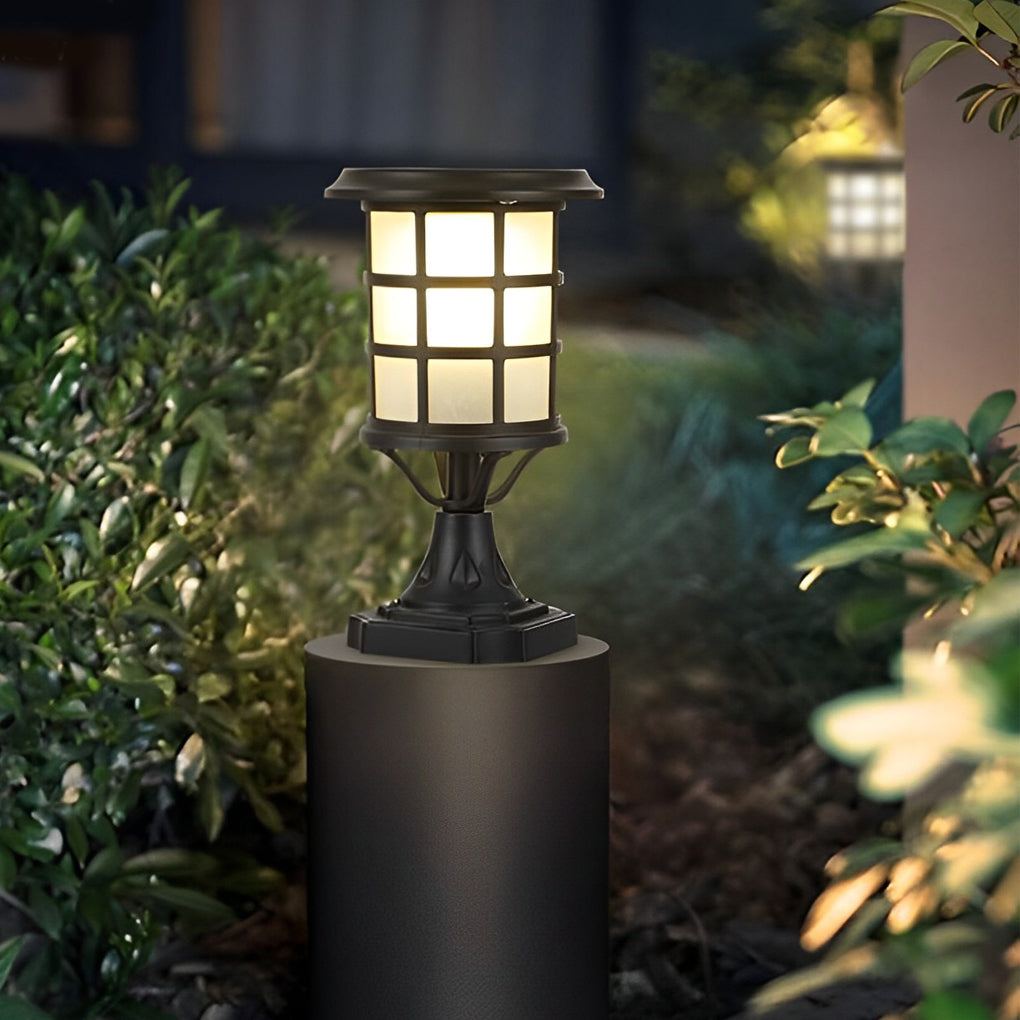 Circular Cage Waterproof LED Black Contemporary Solar Fence Post Lights with Remote, Outdoor Wall Light, detail 2