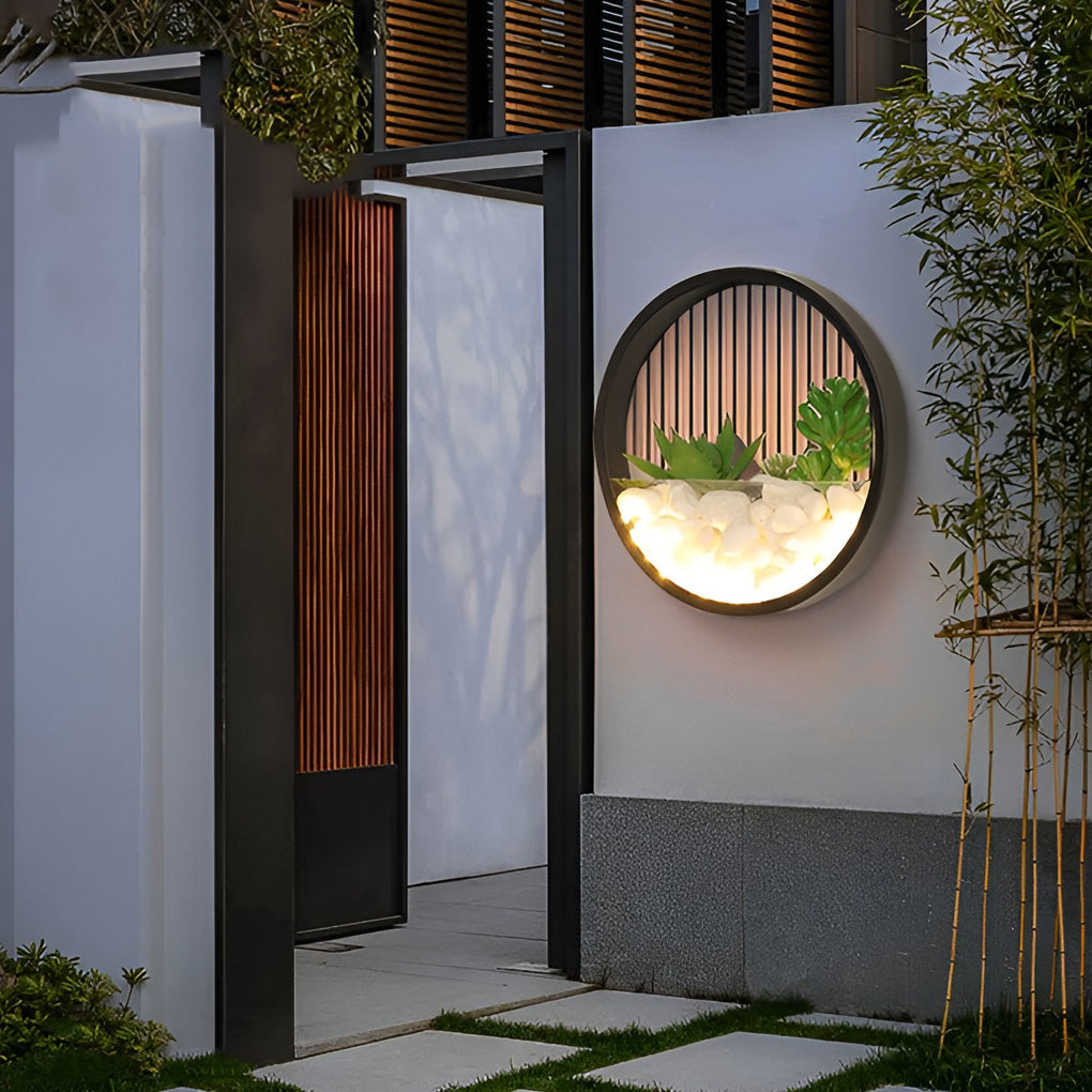 Circular Small Artificial Plants Stones 18w LED Contemporary Exterior Wall Light, Outdoor Wall Light, detail 3