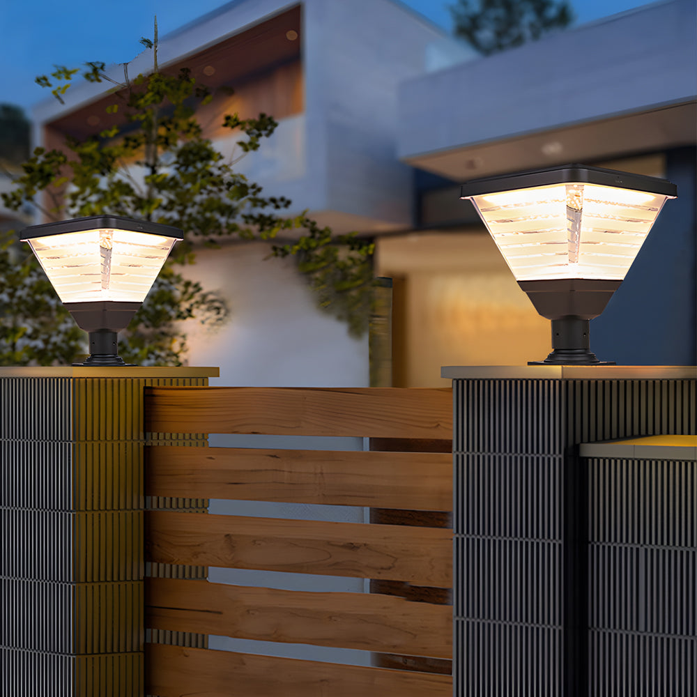 Modern 17.9-Inch Black Square Solar LED Pier Mount Post Light, Outdoor Wall Light, 15.7"