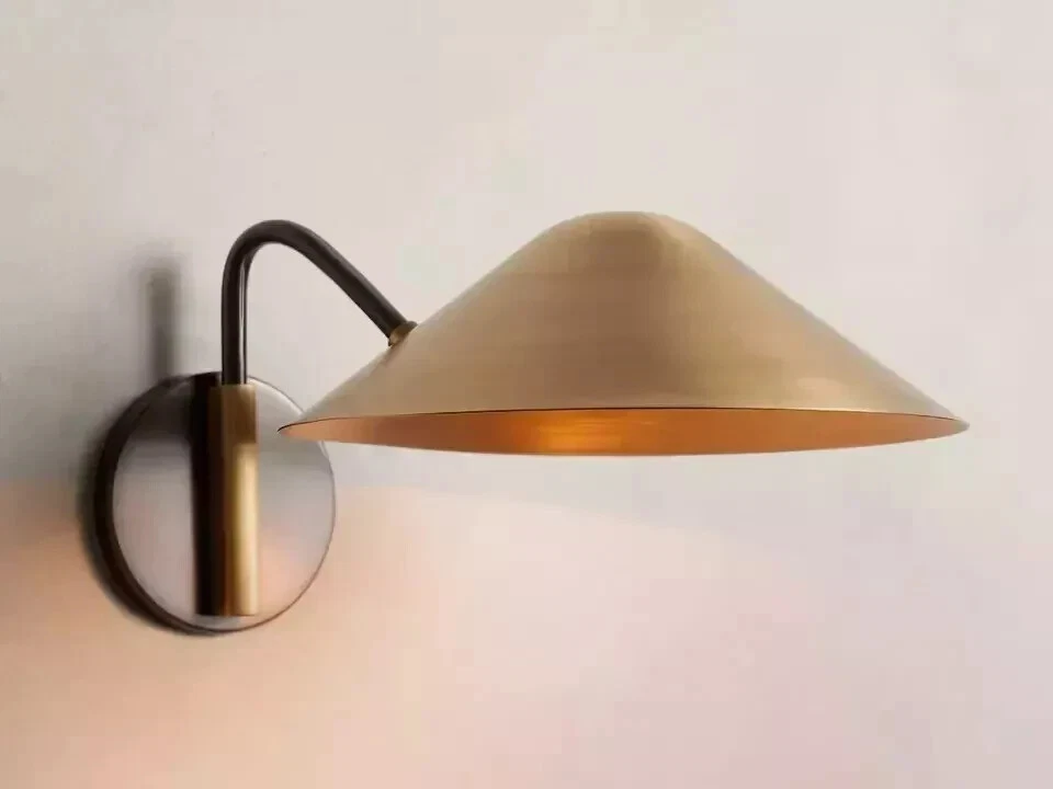 Light Sconce Mid-Century Contemporary Stilnovo Raw Brass Wall Light Industrial Living C, Bedroom Wall Sconce, Depth - 15 Inches