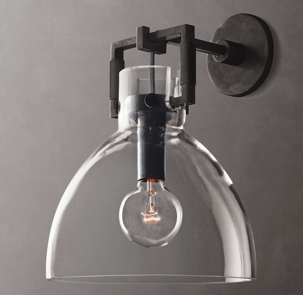 Machinist Glass Cloche Wall Light 10", Bathroom Wall Sconce, detail 7