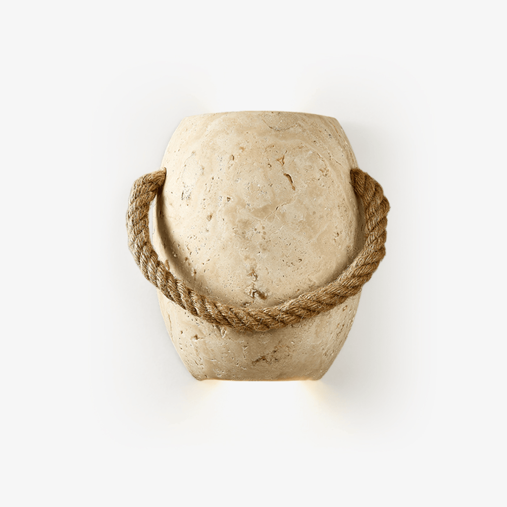 Coastal Rope Stone Wall Light, Hardwired Wall Sconce, Metal, Dia 16cm x H 20cm