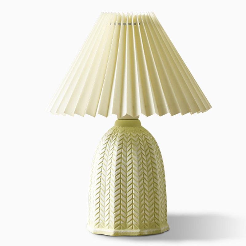 Vintage Tapered Pleated Linen Shade Ceramic 1-Light Table Light, Bedside Table Lamp, detail 4