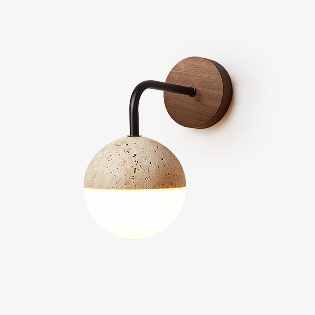 Lunar Stone Orb Wall Light, Hardwired Wall Sconce, Metal, Dia 13cm x H 23cm