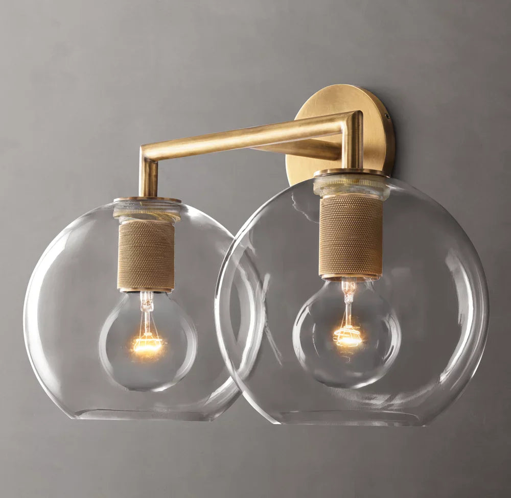 Utilitaire Globe Shade Double Wall Light, Bathroom Wall Sconce, Dimensions Overall: 17"