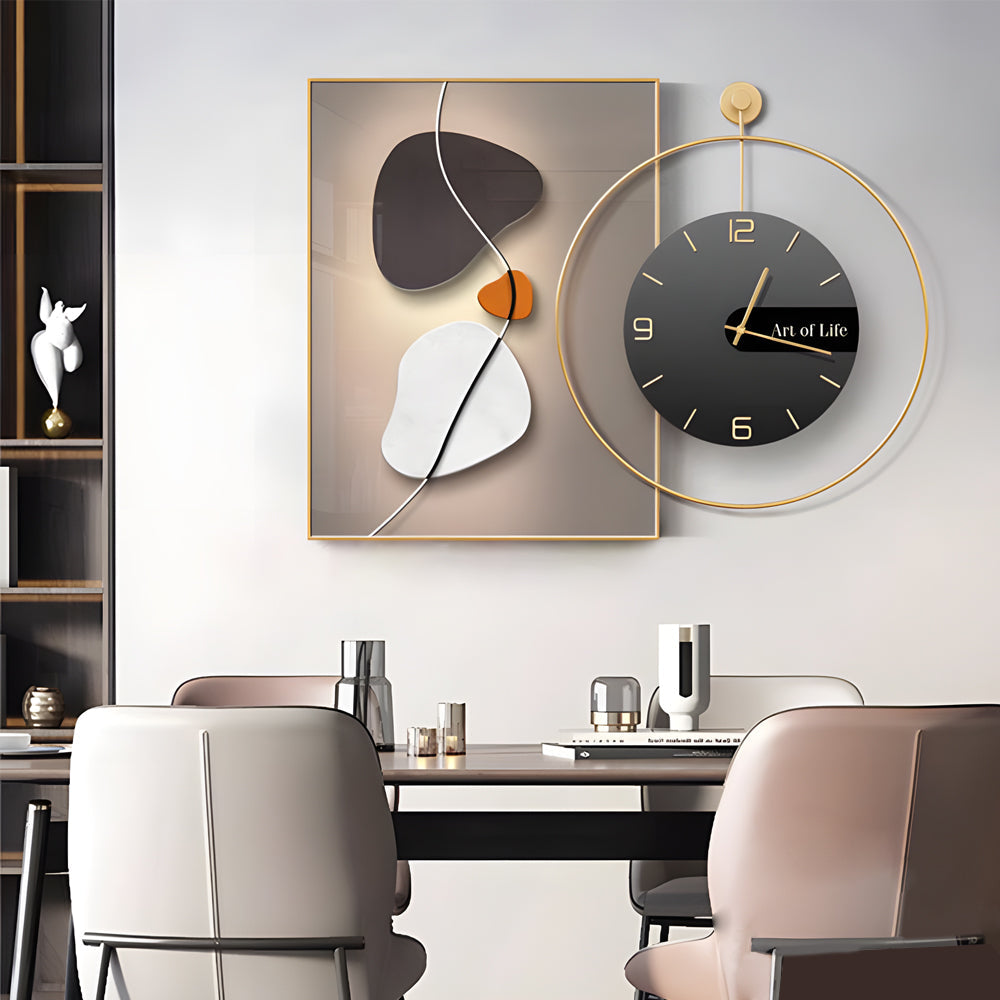 Glass Geometric Silent Wall Clock Canvas Painting Wall Art Decor, Plug-In Wall Sconce, detail 7