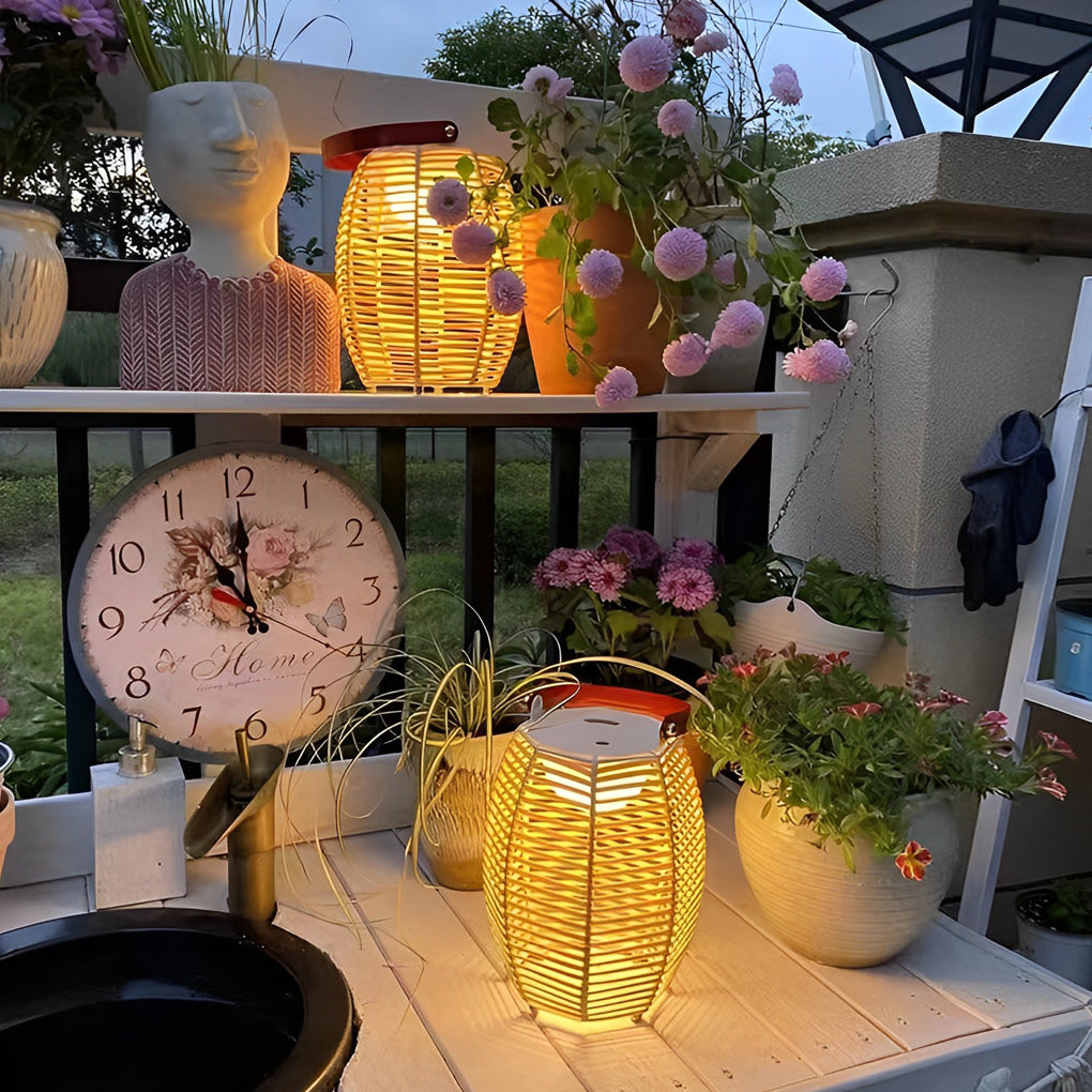 Portable Rattan Lantern Waterproof LED Contemporary Solar Exterior Light, Outdoor Wall Light, detail 4