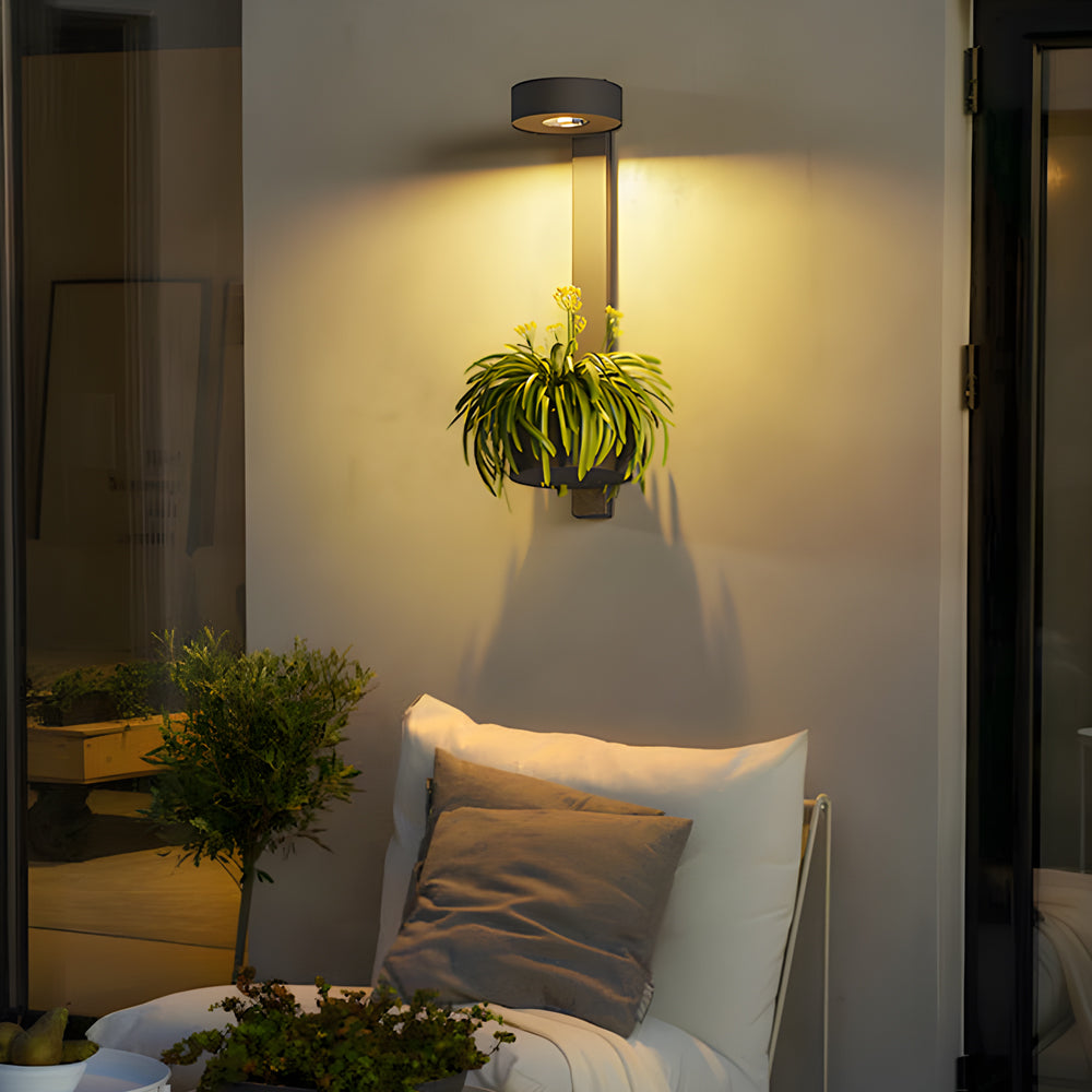 1-Light Solar Wall Mounted Plant Stand Exterior Wall Light with Planter, Outdoor Wall Light, detail 4