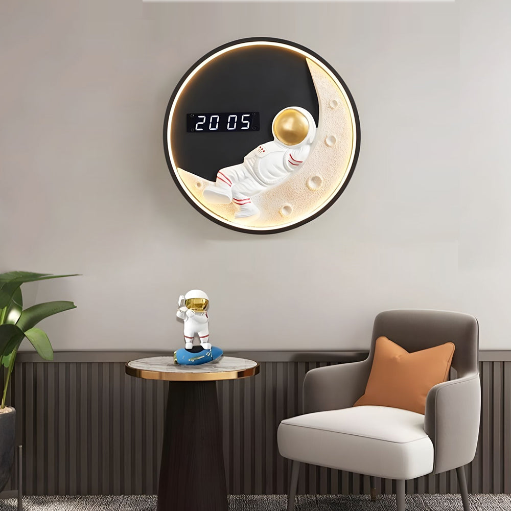 Moon LED Wall Light Wall Digital Clock Astronaut Decor 3 Color Wall Light, Hardwired Wall Sconce, detail 2