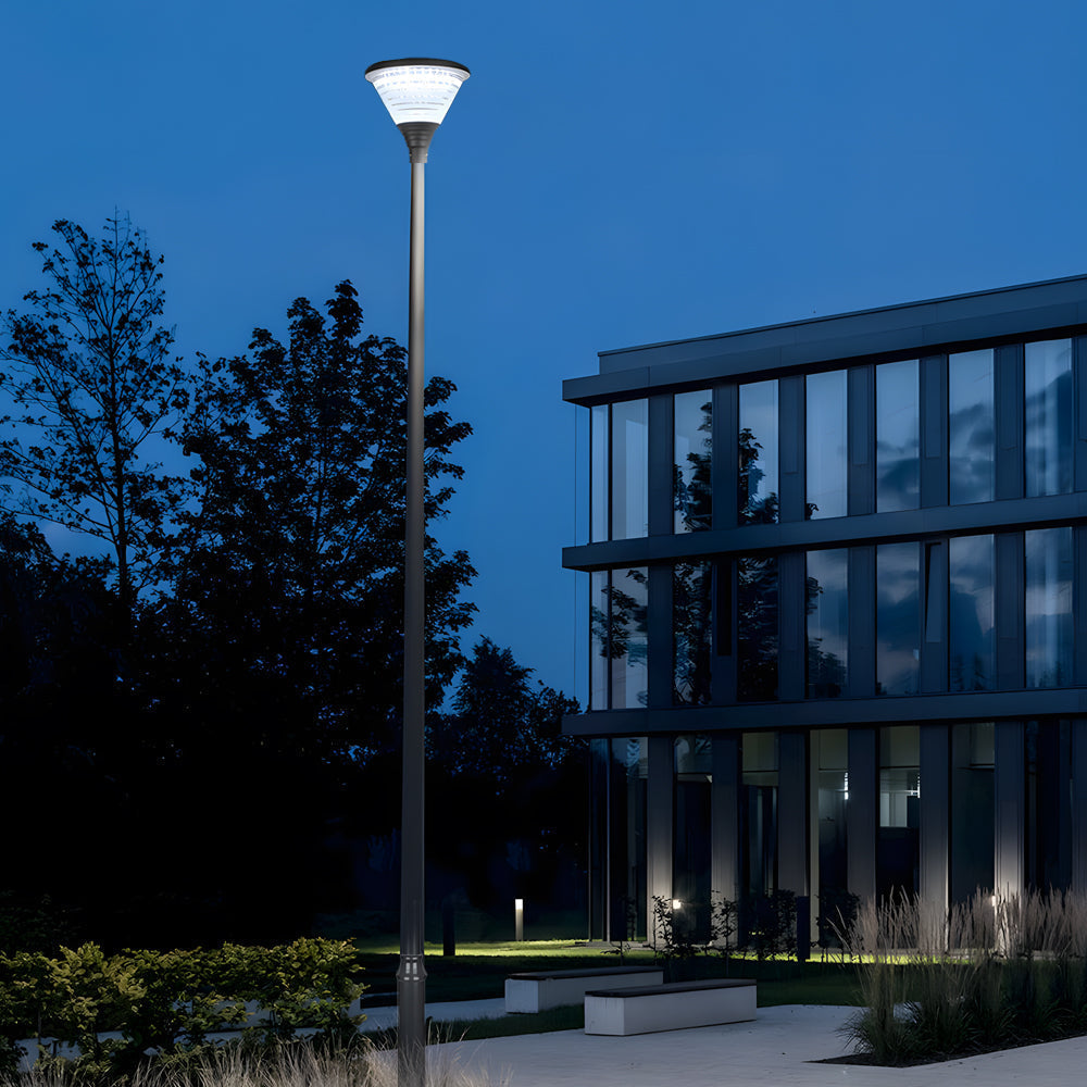 1-Light Circular Solar LED Exterior Lamp Post in Black, Outdoor Wall Light, detail 2