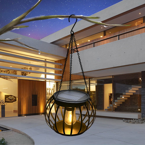 2PCS Metal Pumpkin LED Waterproof Black Contemporary Solar Exterior Lanterns, Outdoor Wall Light, ABS+Metal, H 16in