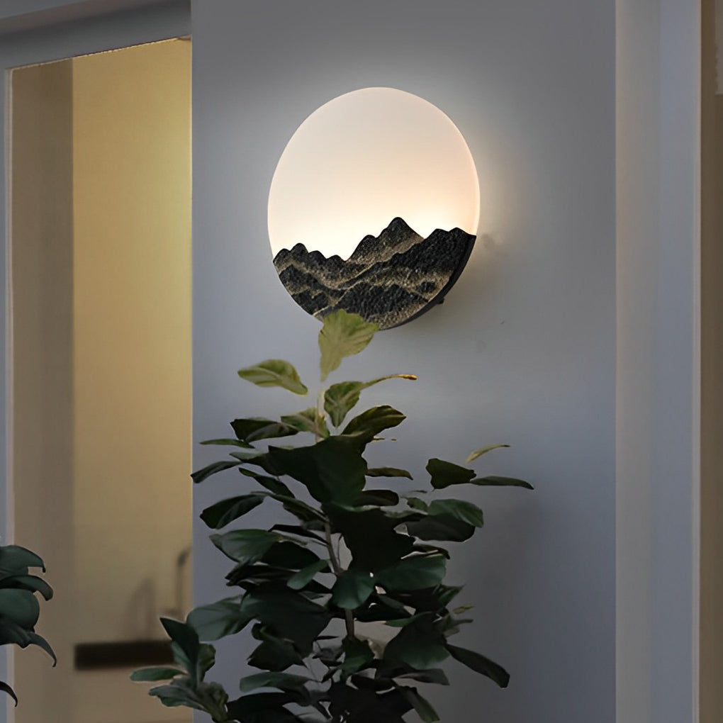 Circular Creative Mountain Scenery LED Waterproof Contemporary Exterior Wall Light, Outdoor Wall Light, detail 4