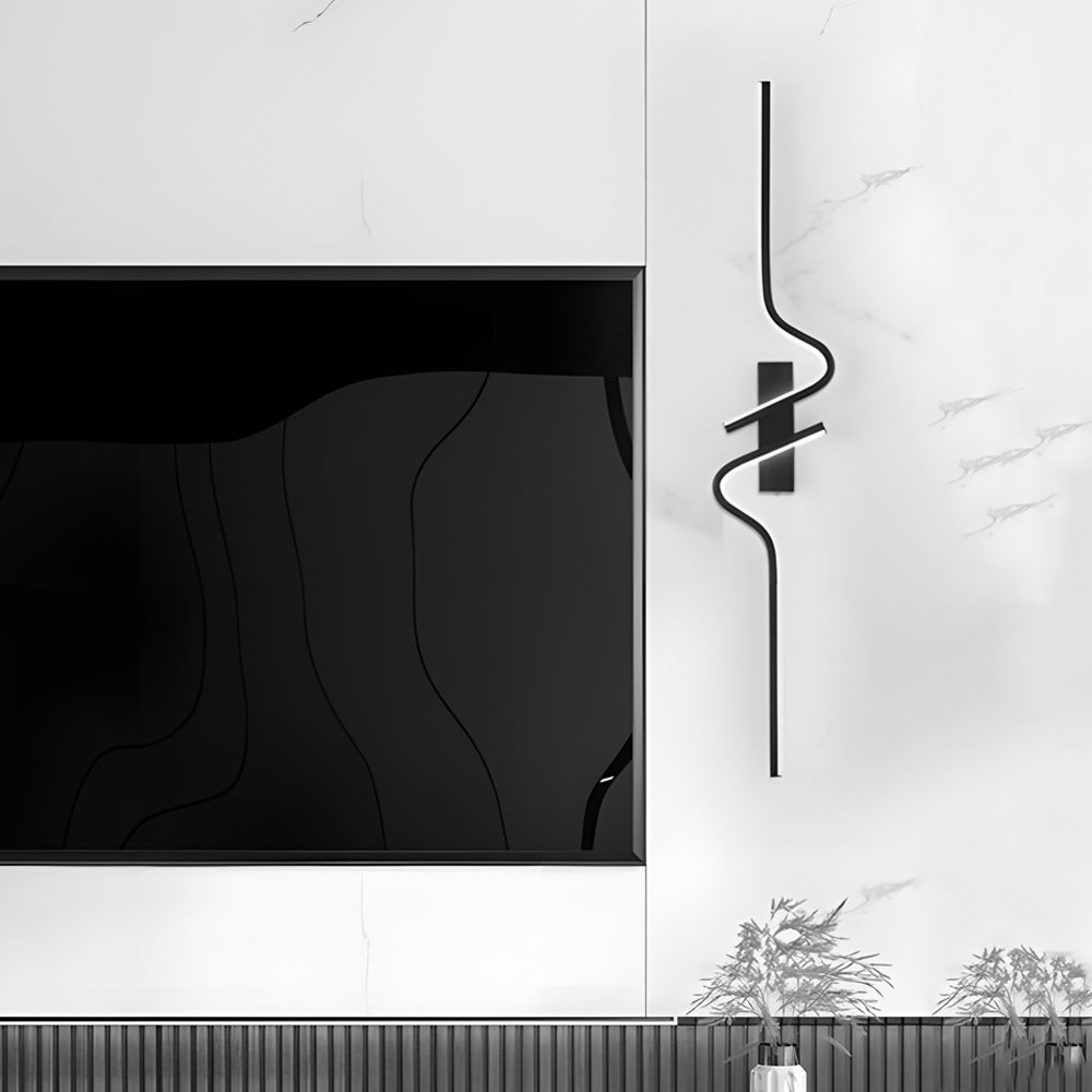 Clean-Lined Long Wave Aluminum Black Decorative LED Wall Light, Hardwired Wall Sconce, detail 2