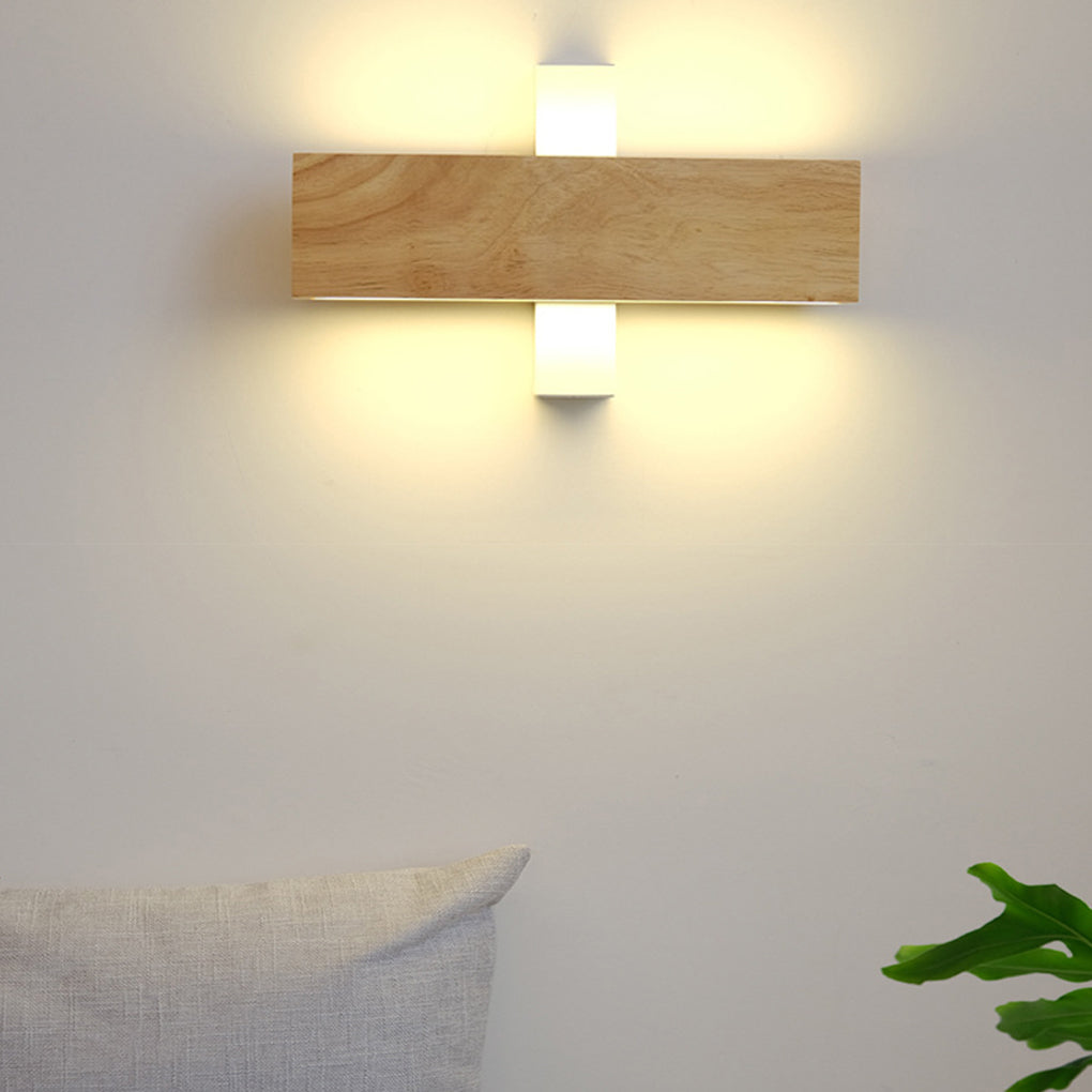Rotatable Clean-Lined Box Wood Led Wall Light Wall Fixtures Fixture, Bedroom Wall Sconce, 9"