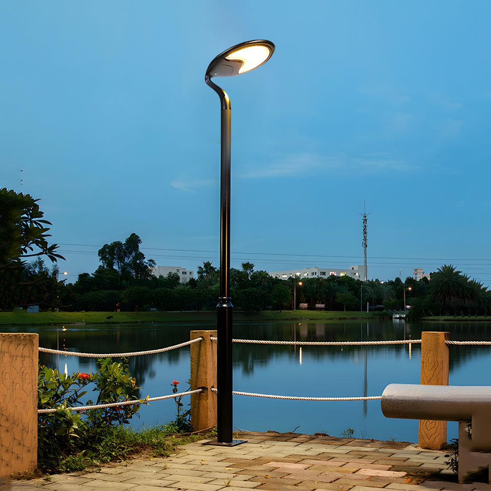 Black Circular Contemporary Exterior LED Solar Post Street Light, Outdoor Wall Light, 98.4"