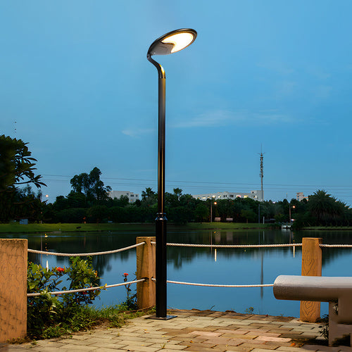Black Circular Contemporary Exterior LED Solar Post Street Light, Outdoor Wall Light, 98.4"