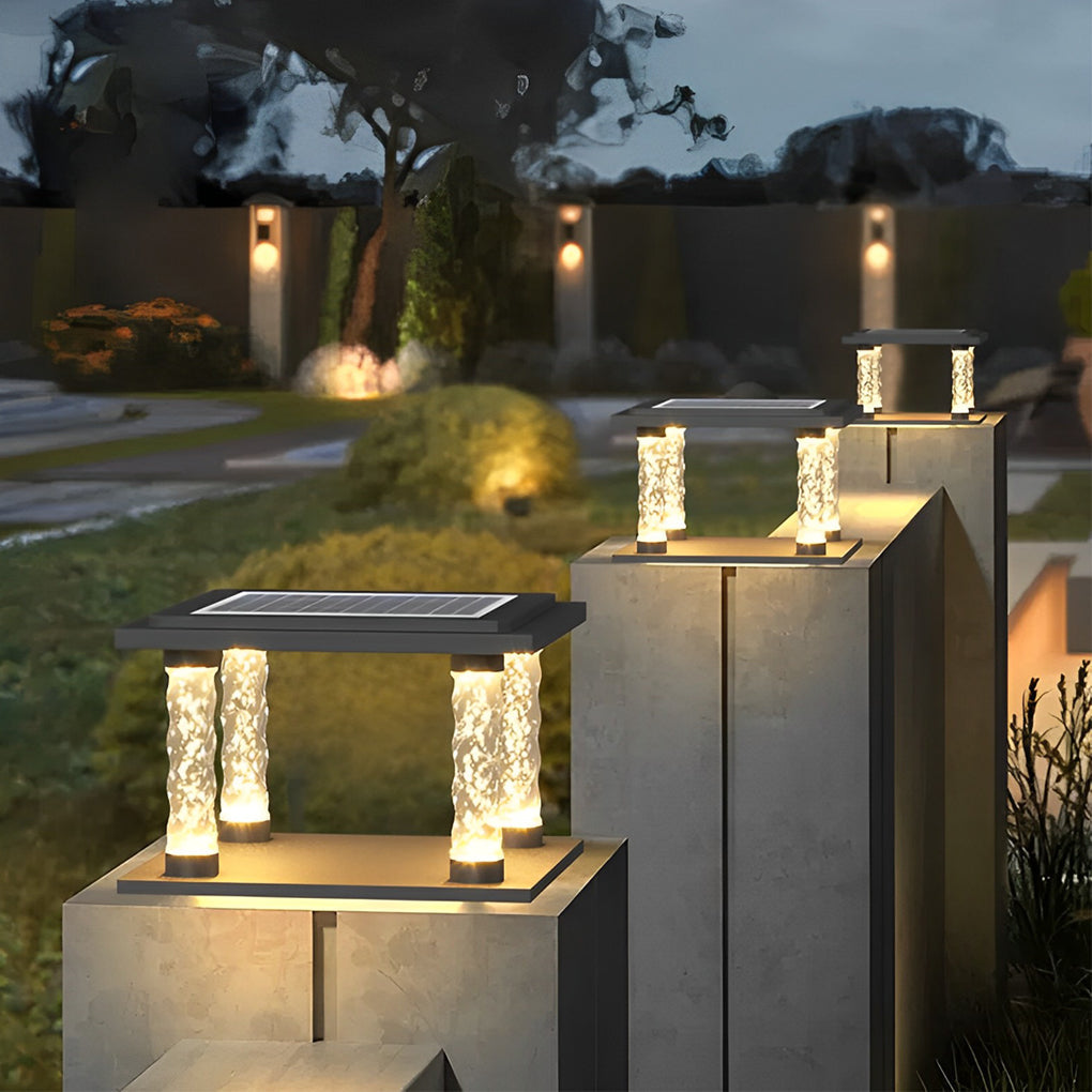 Bubbles Lamppost Square Waterproof LED Contemporary Solar Post Caps Lights, Outdoor Wall Light, Die-cast Aluminum, 9.8"