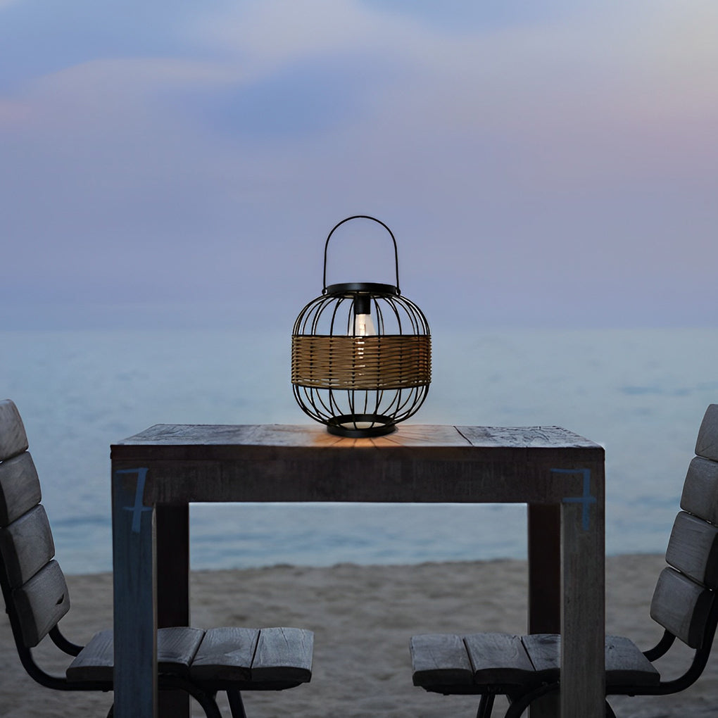 Rattan Decor Cage Shape Waterproof Intelligent Exterior Solar Lanterns, Night Light, detail 5
