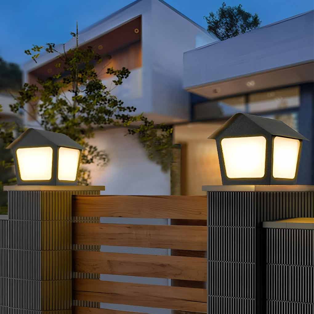 Cottage Shaped LED Waterproof Black Contemporary Solar Fence Post Lights Pillar Light, Outdoor Wall Light, detail 3
