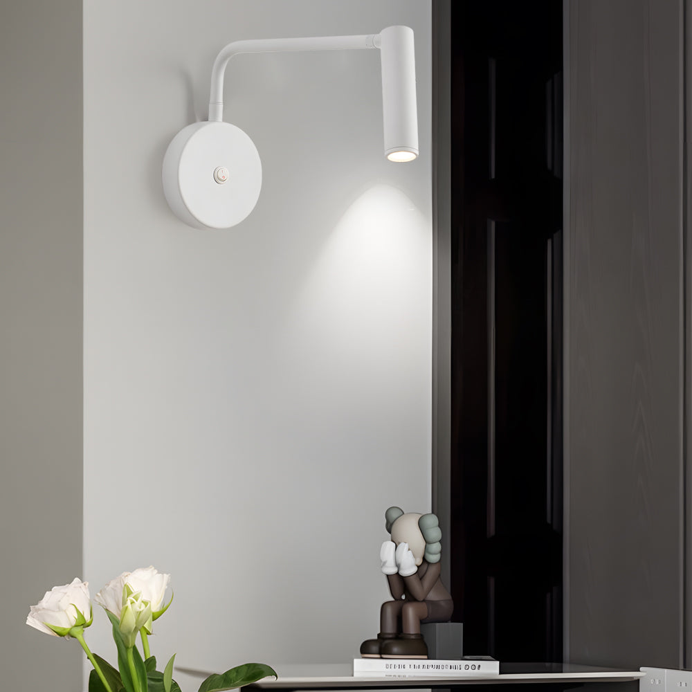 Black/White Tube LED Pivot Arm Wall Light Adjustable Wall-Mounted Spotlight Bedroom Sconce Lamp, Hardwired Wall Sconce, detail 5