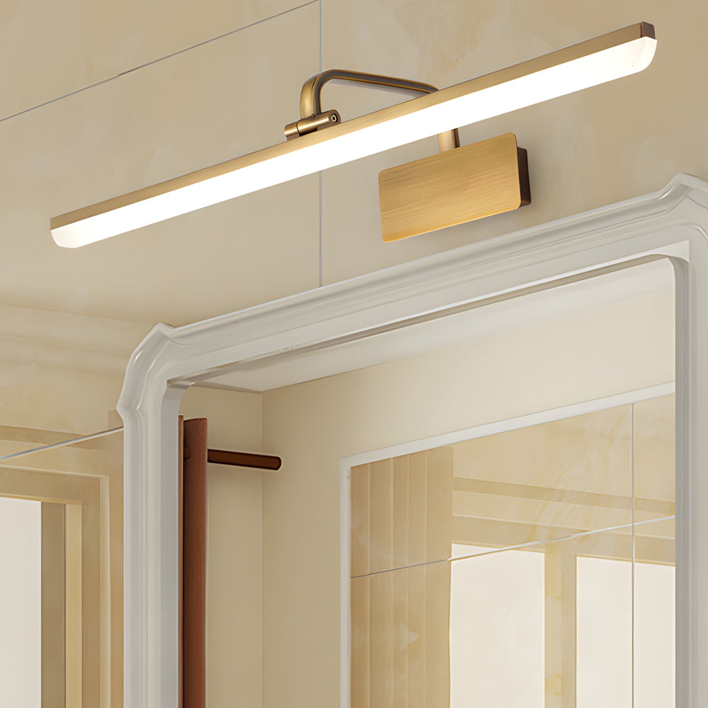 Brass Linear LED Bathroom Vanity Fixture with Curved Rod Design Elegant Mirror Fixture, Bathroom Vanity Light, detail 4