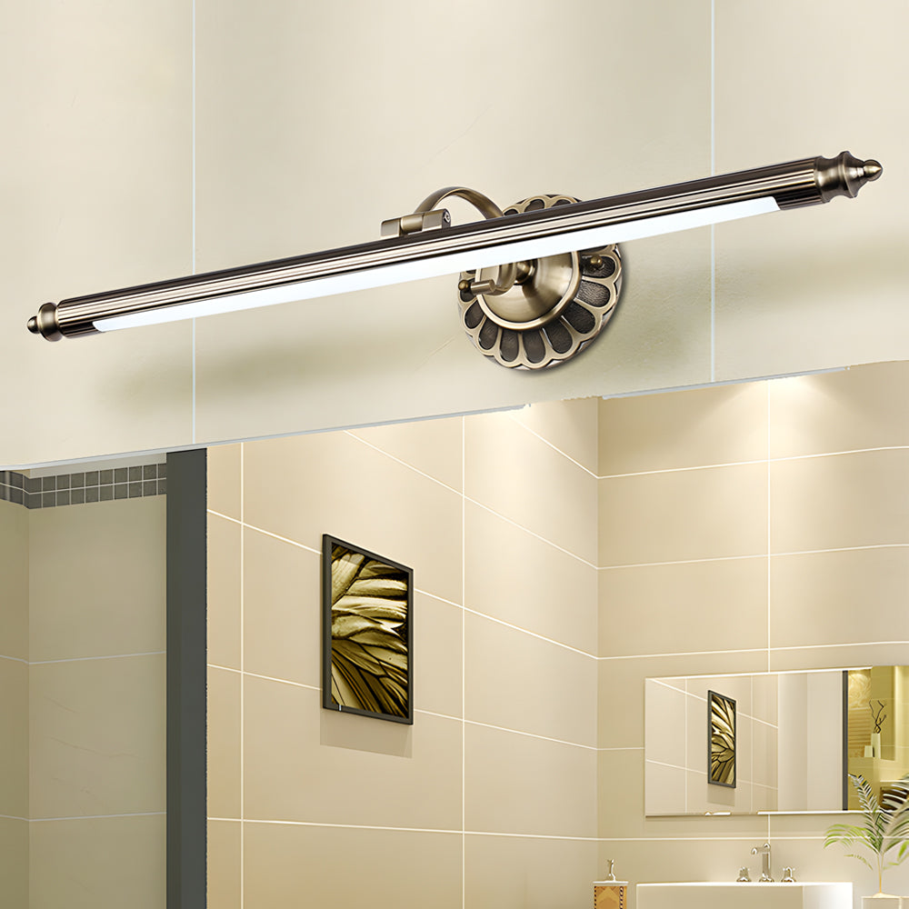 Retro Cylinder LED Bathroom Vanity Fixture with Flower Accents in Bronze Finish, Bathroom Vanity Light, detail 3
