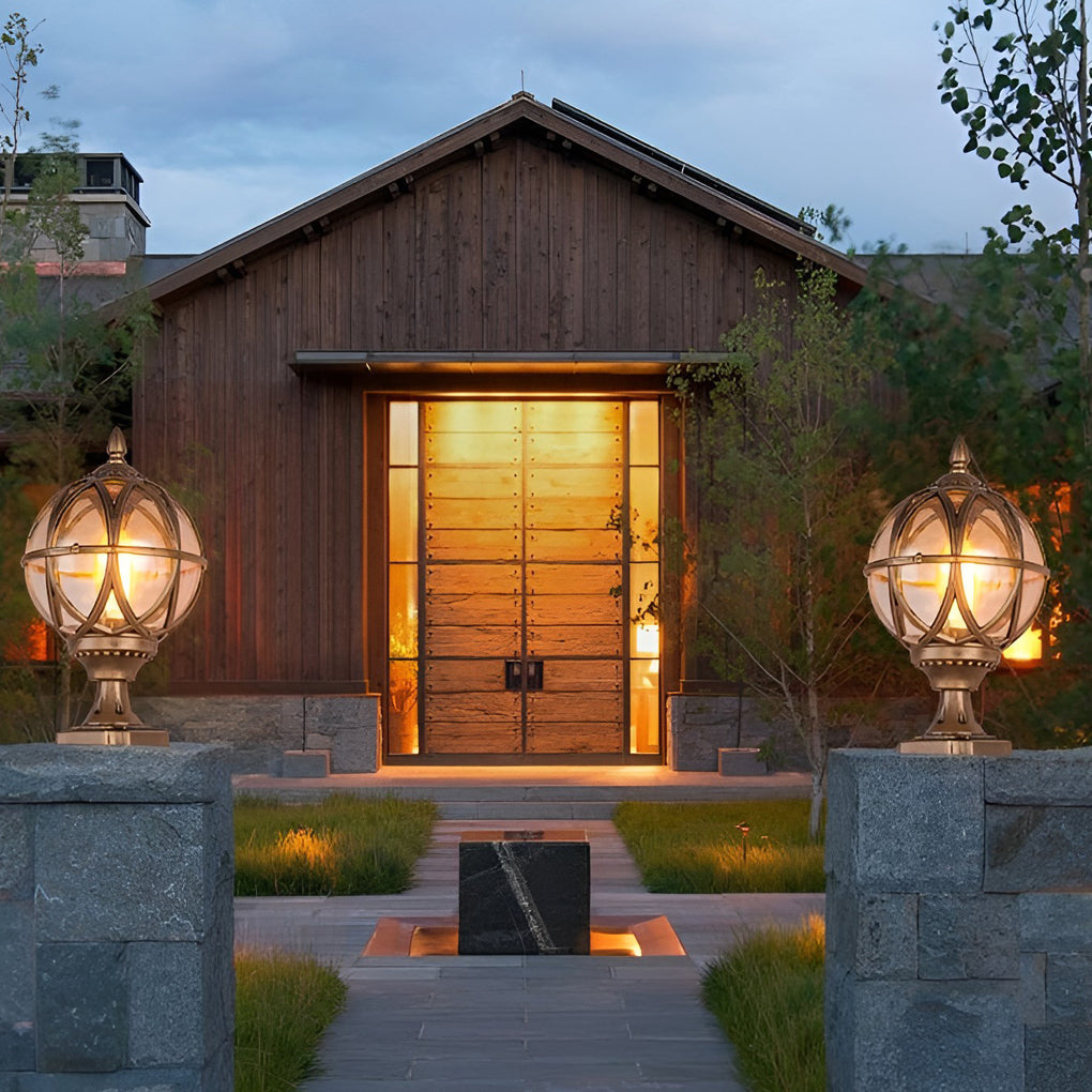 Circular Glass E27 Waterproof European Style Exterior Post Caps Lights, Outdoor Wall Light, detail 2
