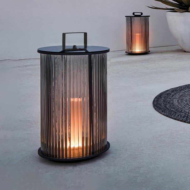 Striped Glass Cylindrical Waterproof Portable Solar Exterior Lanterns, Outdoor Wall Light, detail 3